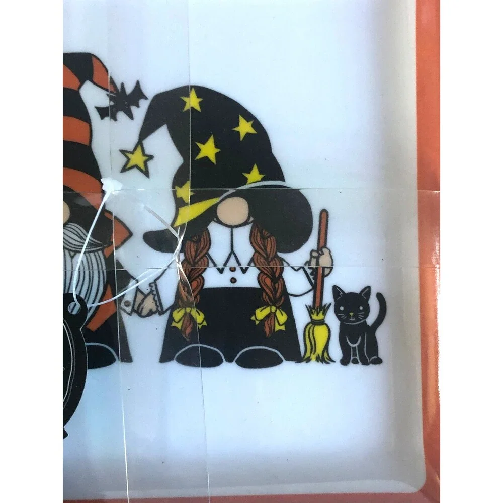 Halloween Gnomes Melamine Plates Witch Black Cat Orange 6 Inch Square Set of 4